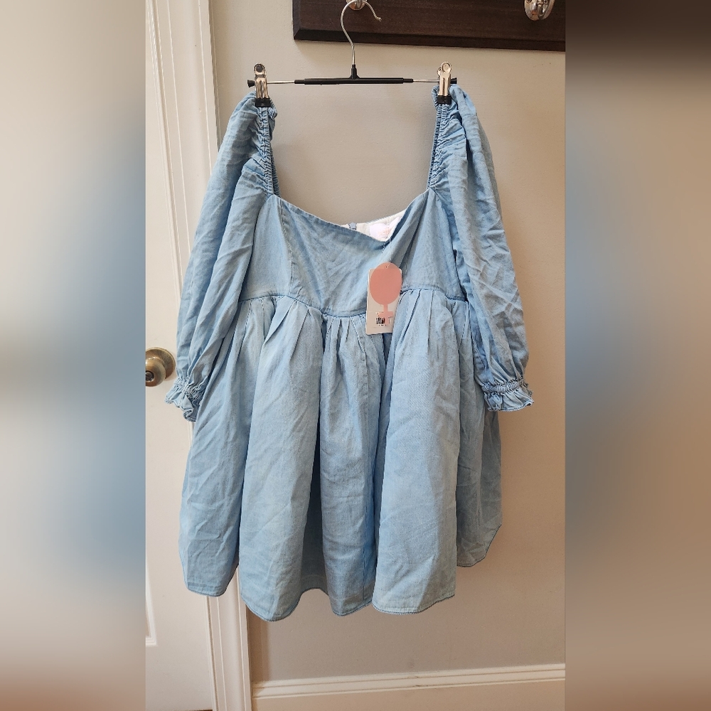 NWT Selkie Bleached Denim Puff Dress Size XL